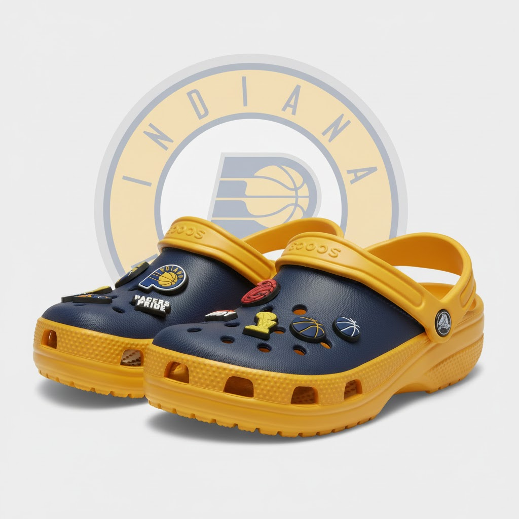 Indiana Pacers NBA Crocs Clogs – Navy Blue Gold “Boom Baby” Fan Footwear