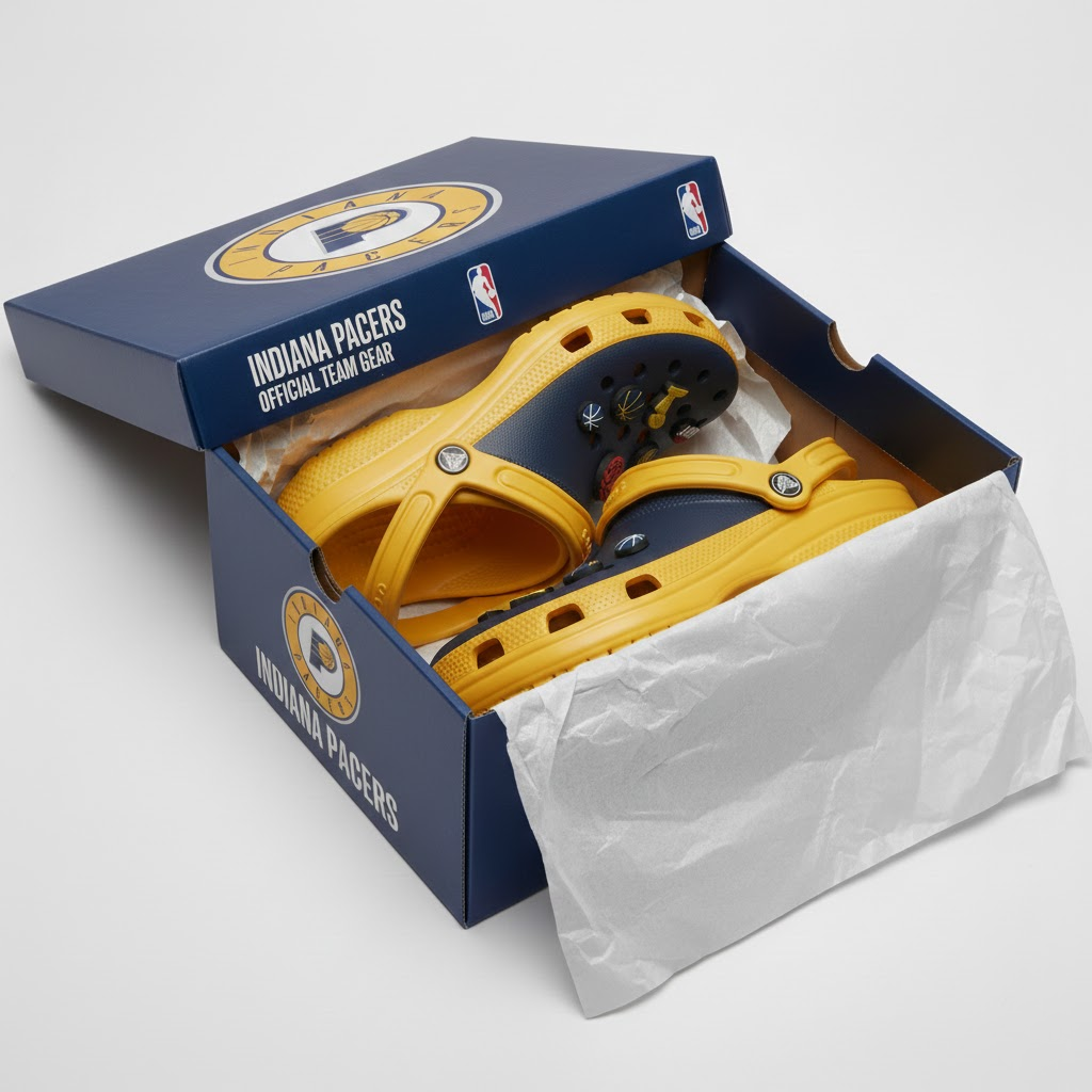 Indiana Pacers NBA Crocs Clogs – Navy Blue Gold “Boom Baby” Fan Footwear