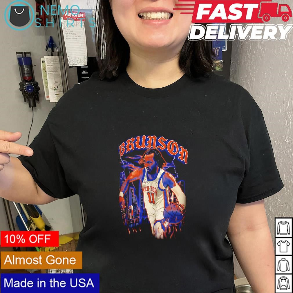 Jalen Brunson New York Knicks city skyline graphic player shirt