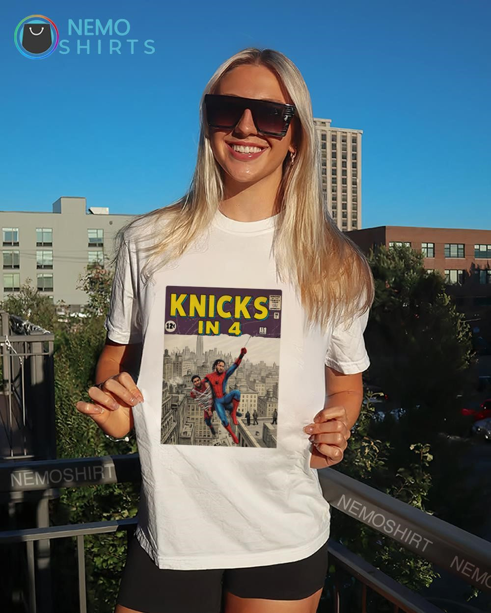 Jalen Brunson Spider-Man Knicks in 4 comic cover shirt