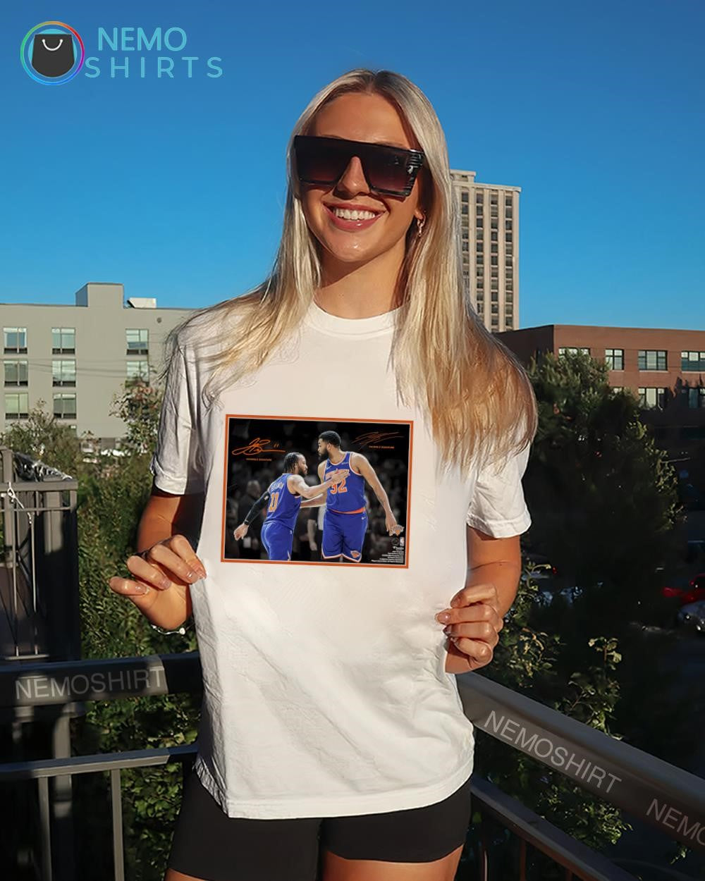 Jalen Brunson and Karl-Anthony Towns New York Knicks signatures spotlight shirt
