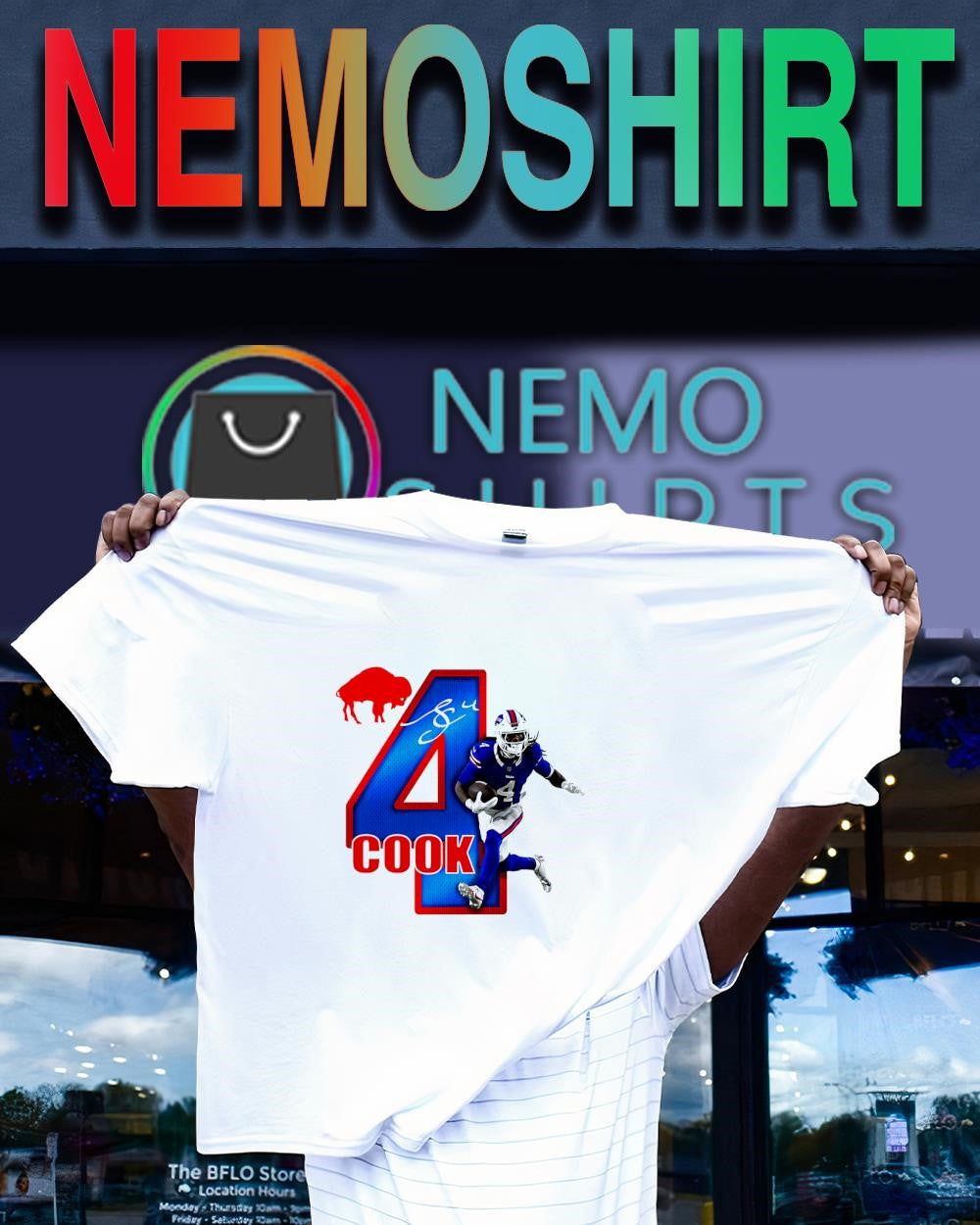 James Cook Buffalo Bills number 4 signature shirt