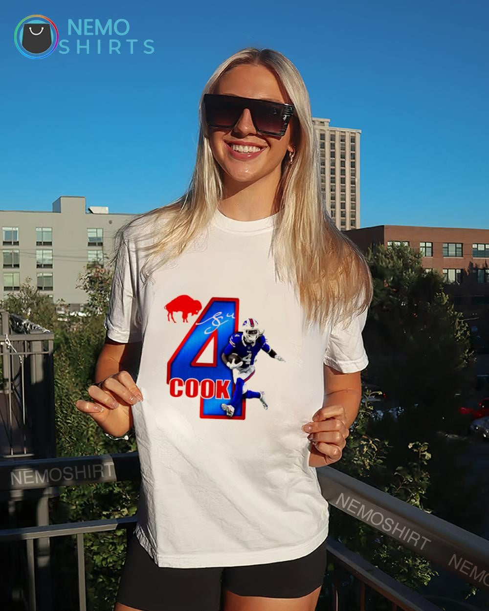 James Cook Buffalo Bills number 4 signature shirt