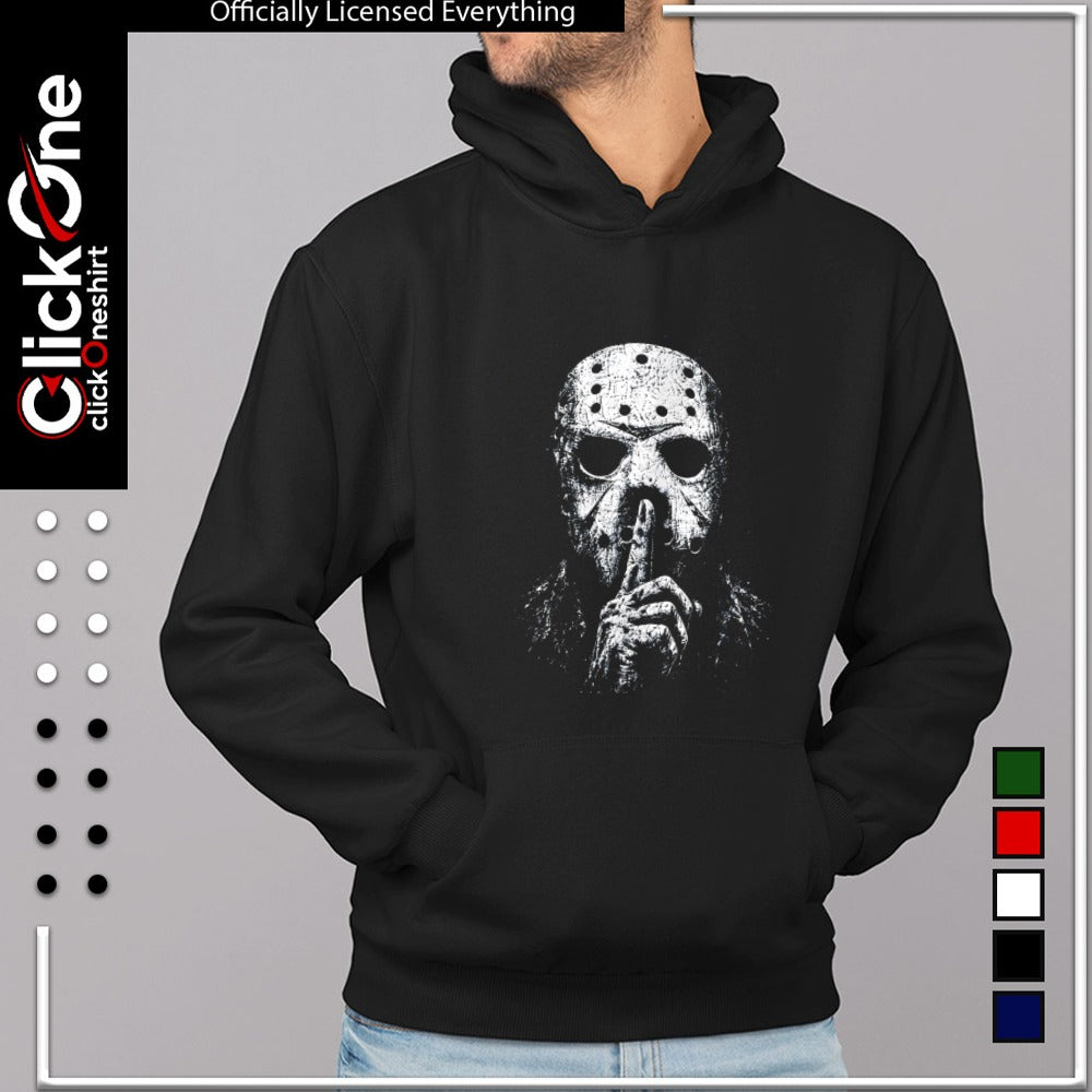 Jason Voorhees Friday the 13th horror movie character silence gesture shirt