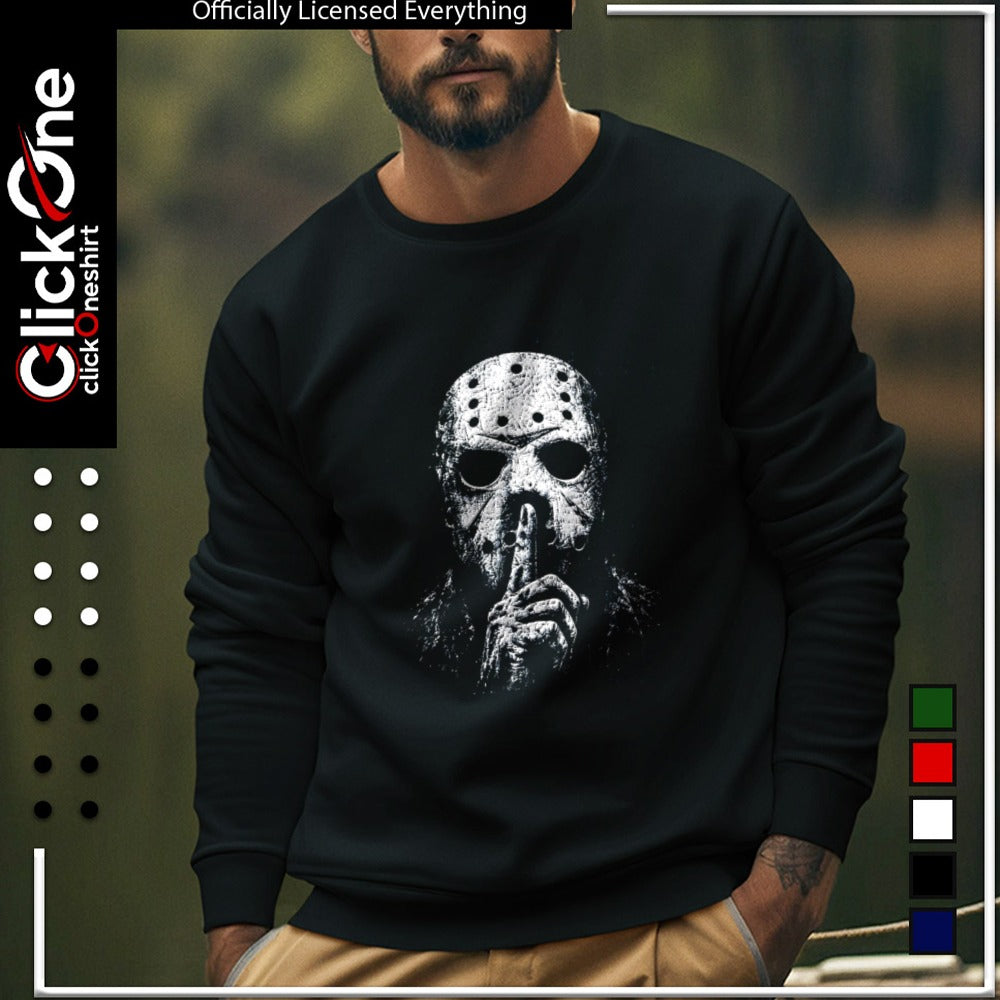 Jason Voorhees Friday the 13th horror movie character silence gesture shirt