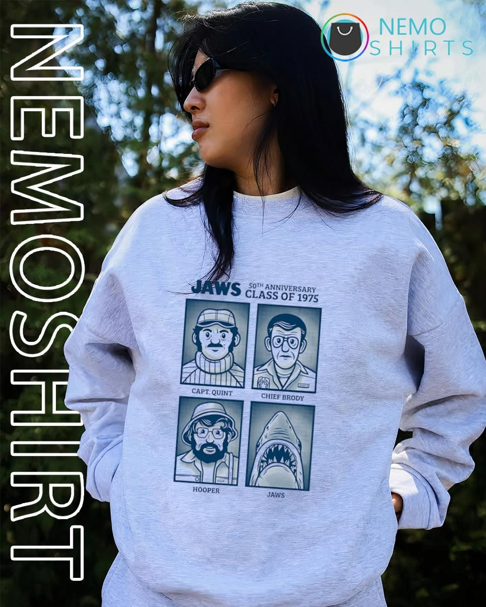 Jaws 50th anniversary class of 1975 characters and shark shirt