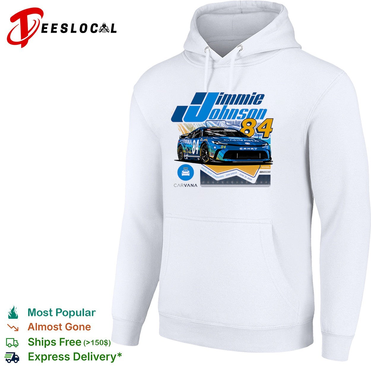 Jimmie Johnson Legacy Motor Club Naval Base Coronado San Diego race car 84 Carvana June 21 2026 NASCAR shirt