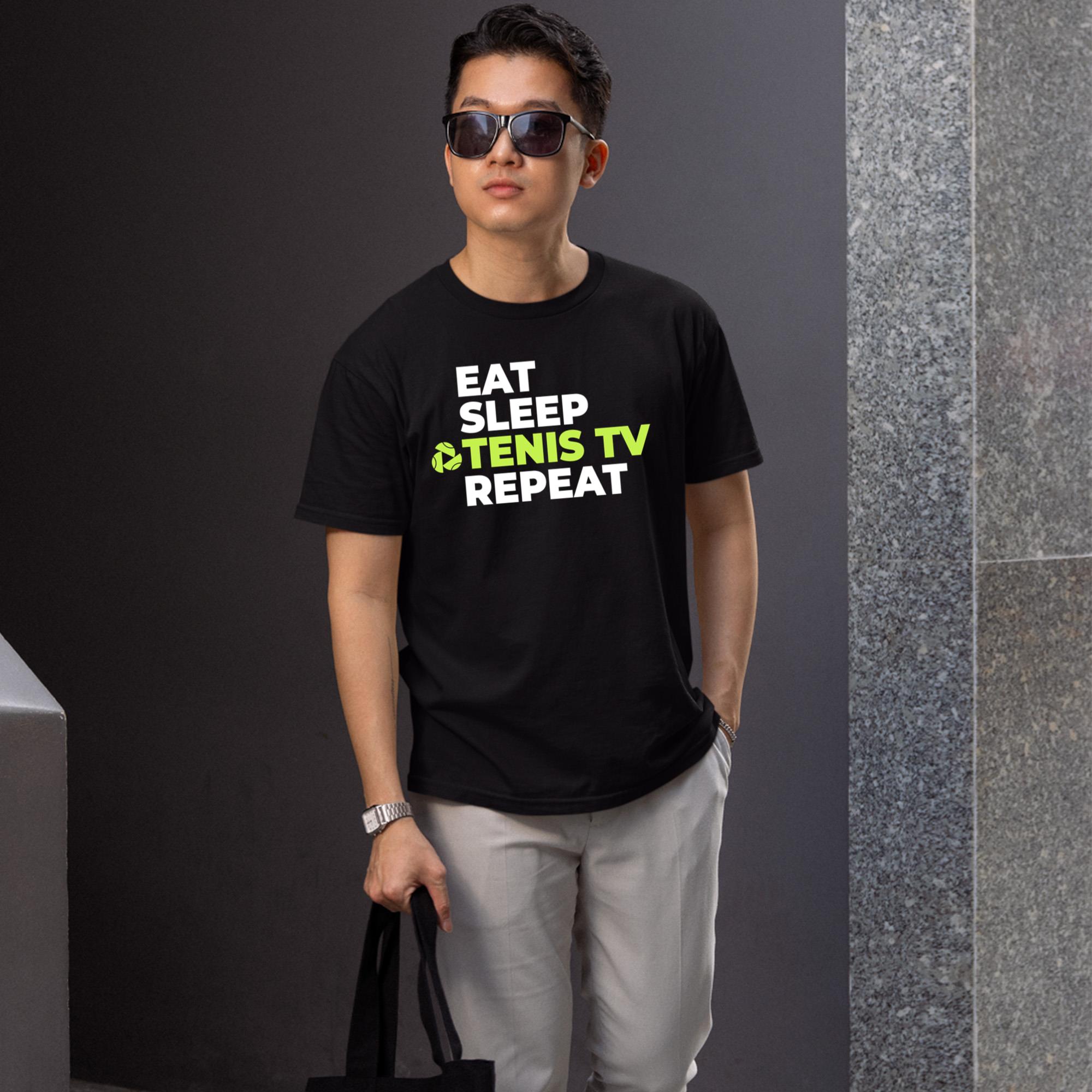Jon Favreau Eat Sleep Tennis TV Repeat Shirt