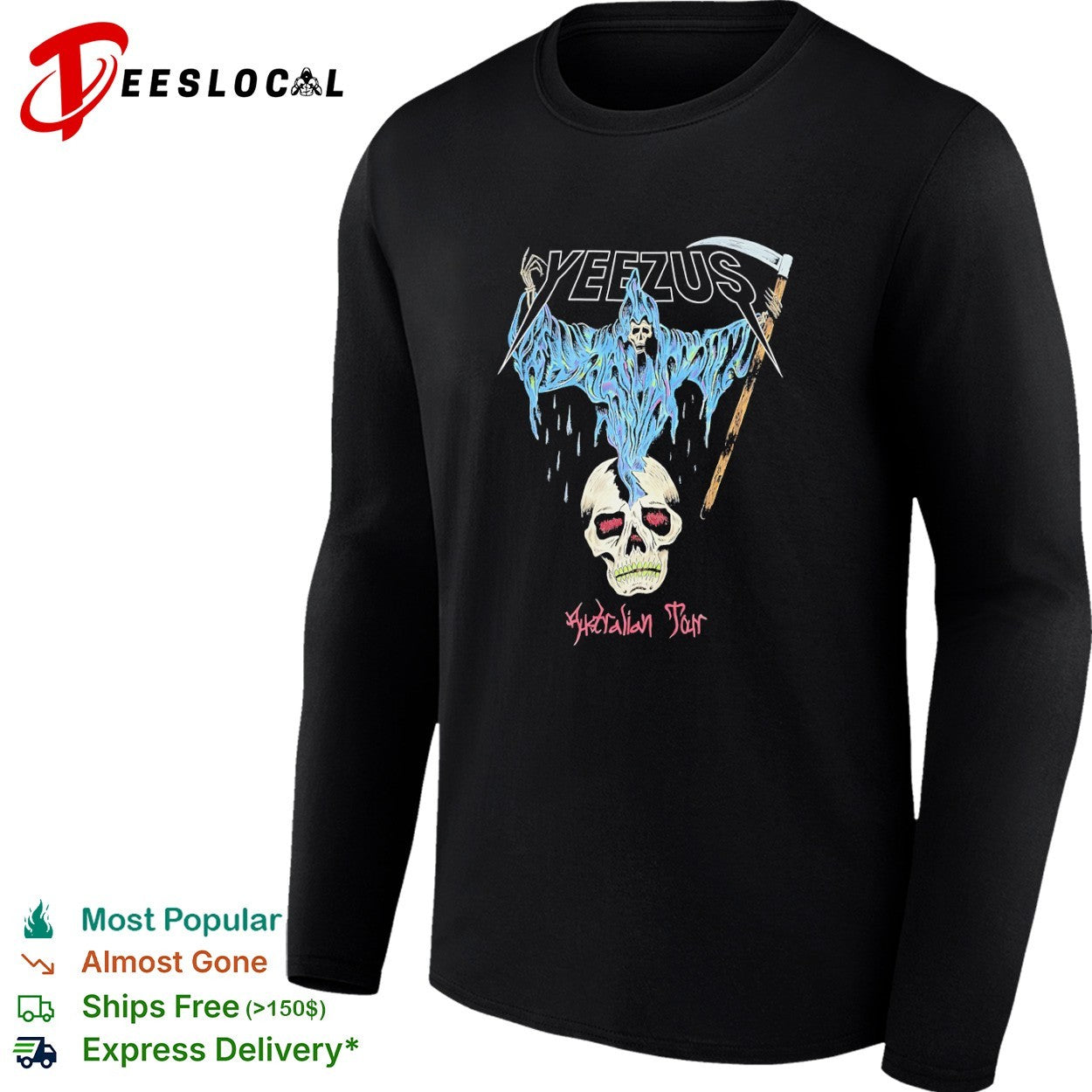 Kanye West Yeezus Australian Tour grim reaper skull shirt