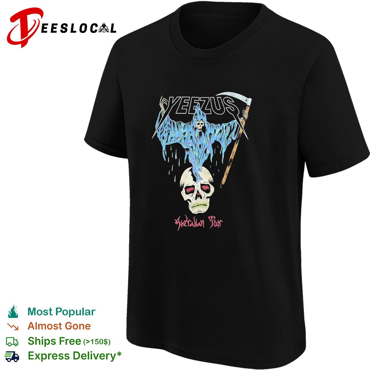 Kanye West Yeezus Australian Tour grim reaper skull shirt