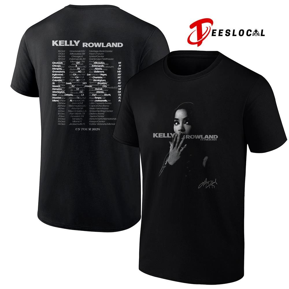 Kelly Rowland US Tour black and white photo tour dates signature portrait shirt