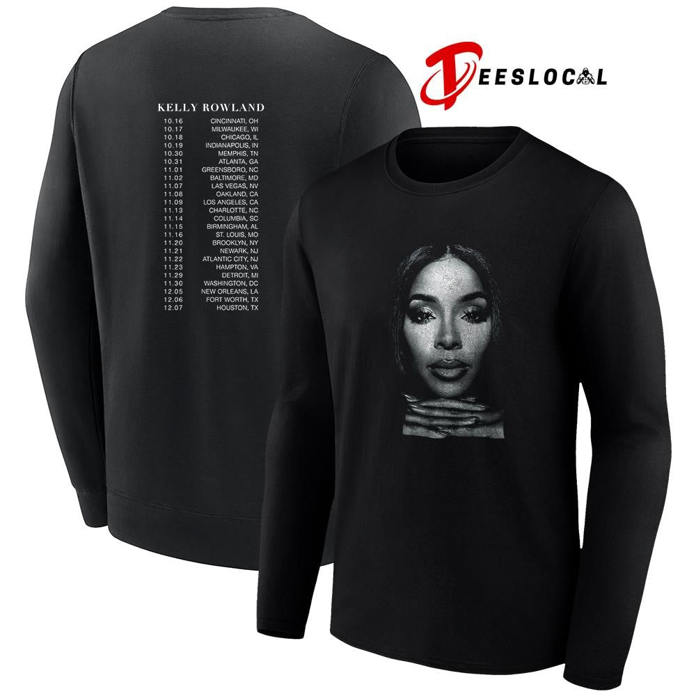 Kelly Rowland black and white photo tour dates schedule portrait shirt