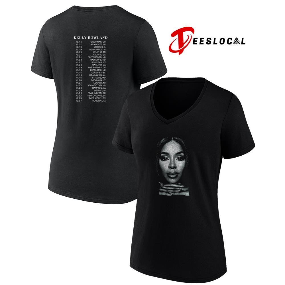 Kelly Rowland black and white photo tour dates schedule portrait shirt