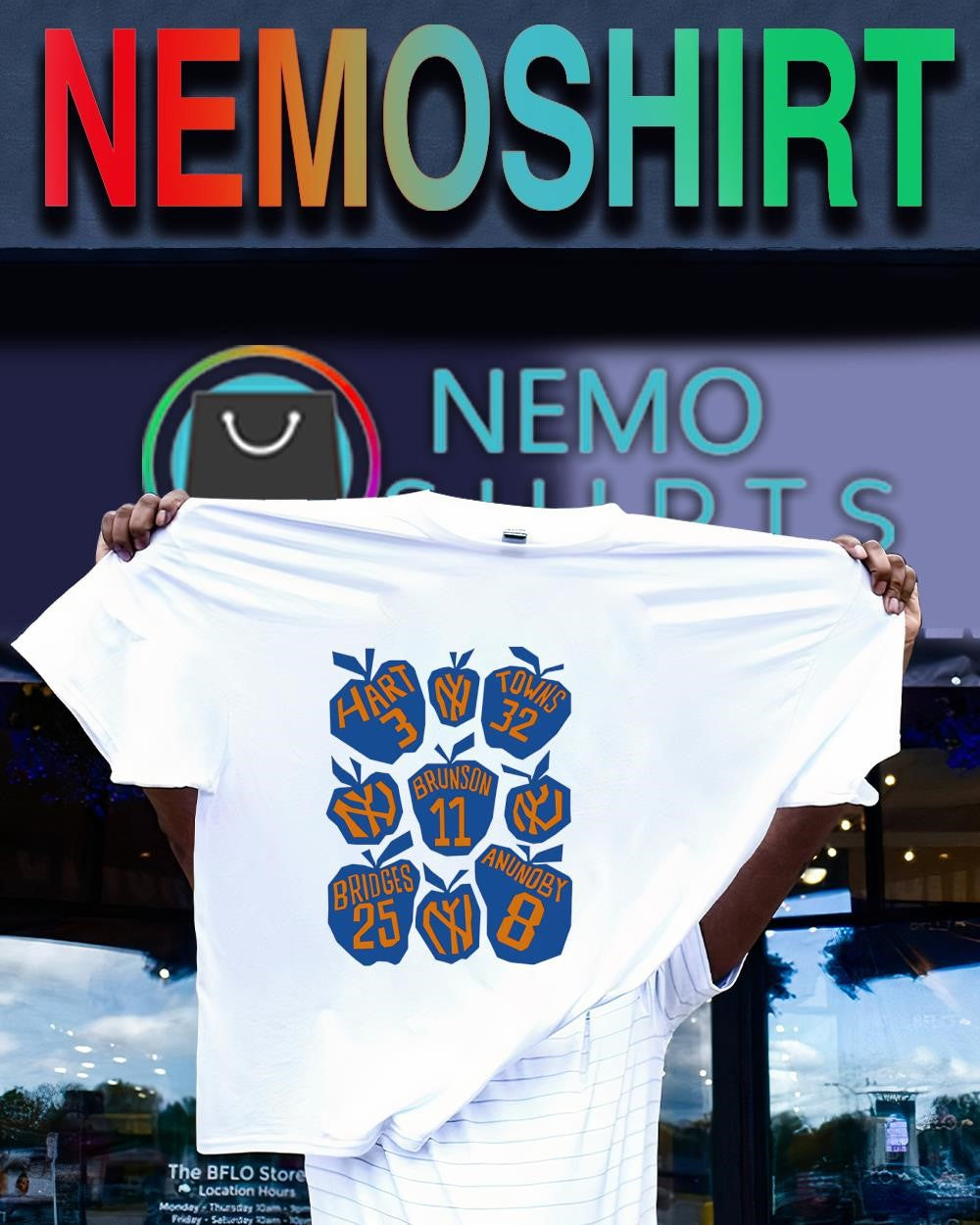 Knicks apples with Hart 3 Towns 32 Brunson 11 Bridges 25 Anunoby 8 shirt