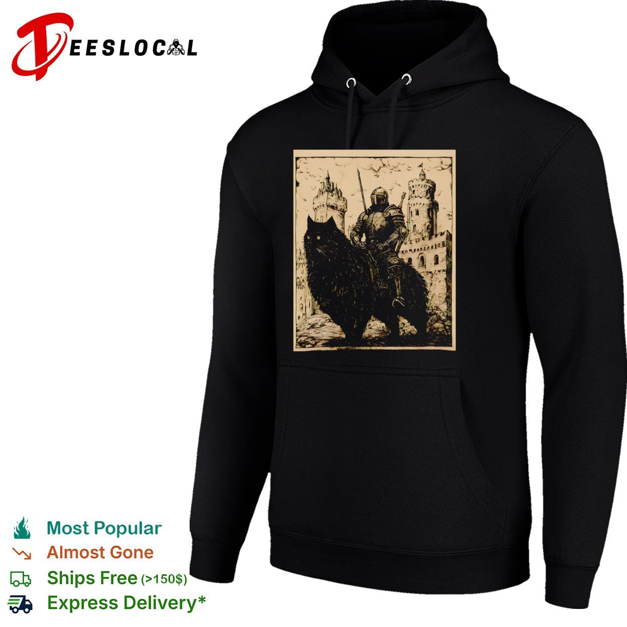 Knight on a Giant Cat Castle Medieval Fantasy Shirt