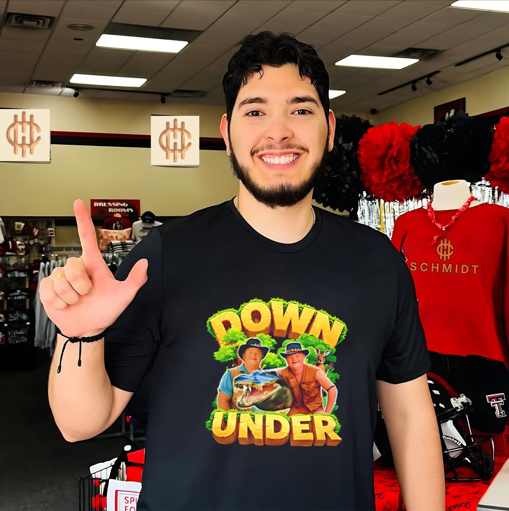 Land Down Under crocodile hunter graphic shirt