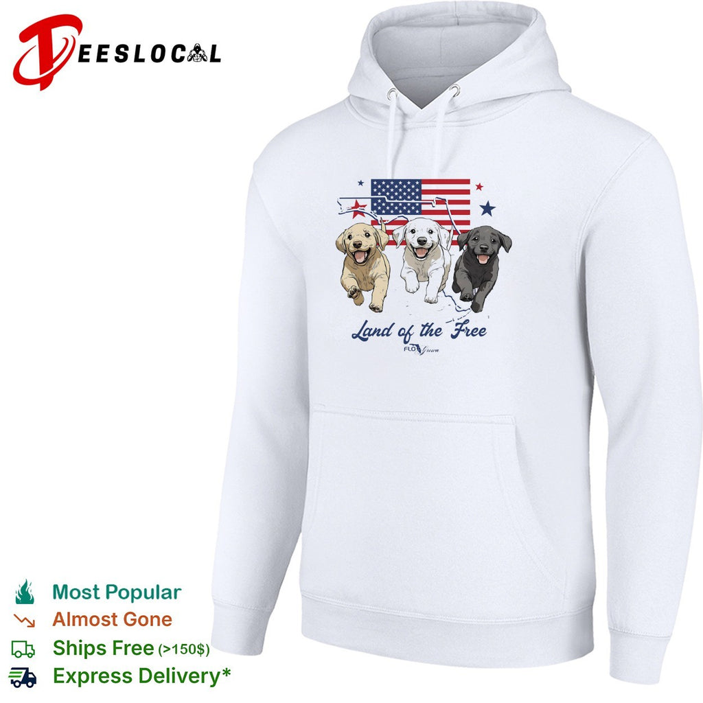 Land of the free Labrador puppies American flag shirt