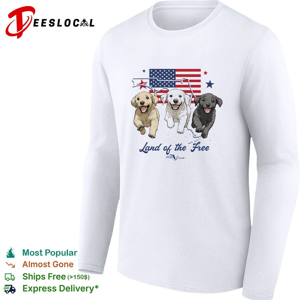 Land of the free Labrador puppies American flag shirt