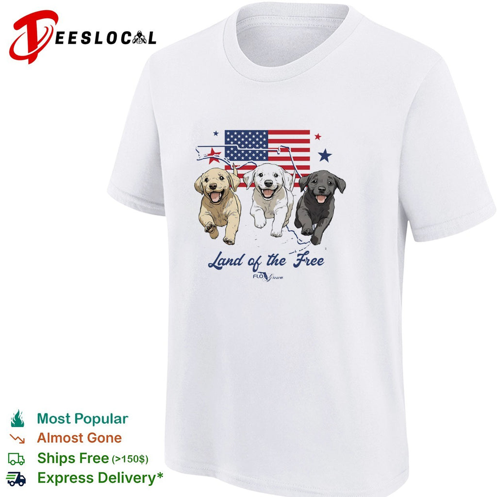 Land of the free Labrador puppies American flag shirt