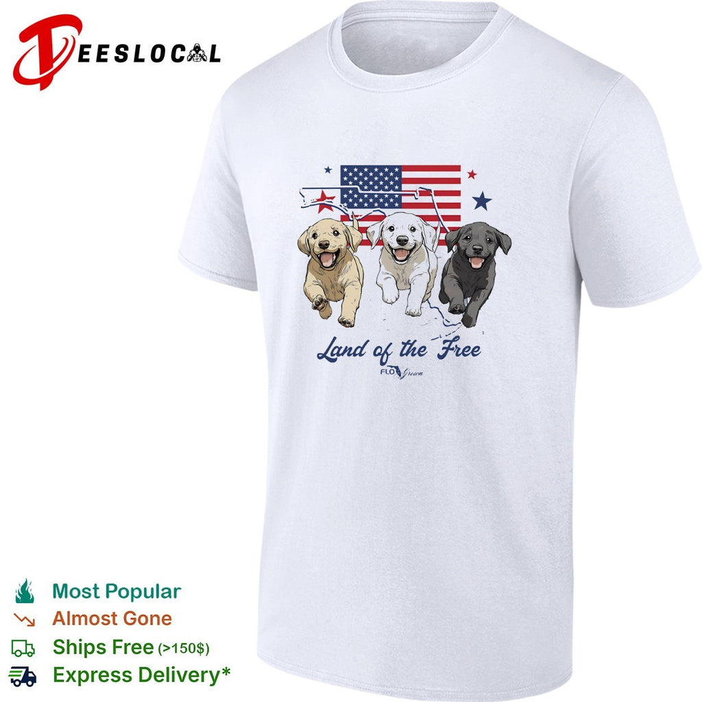 Land of the free Labrador puppies American flag shirt