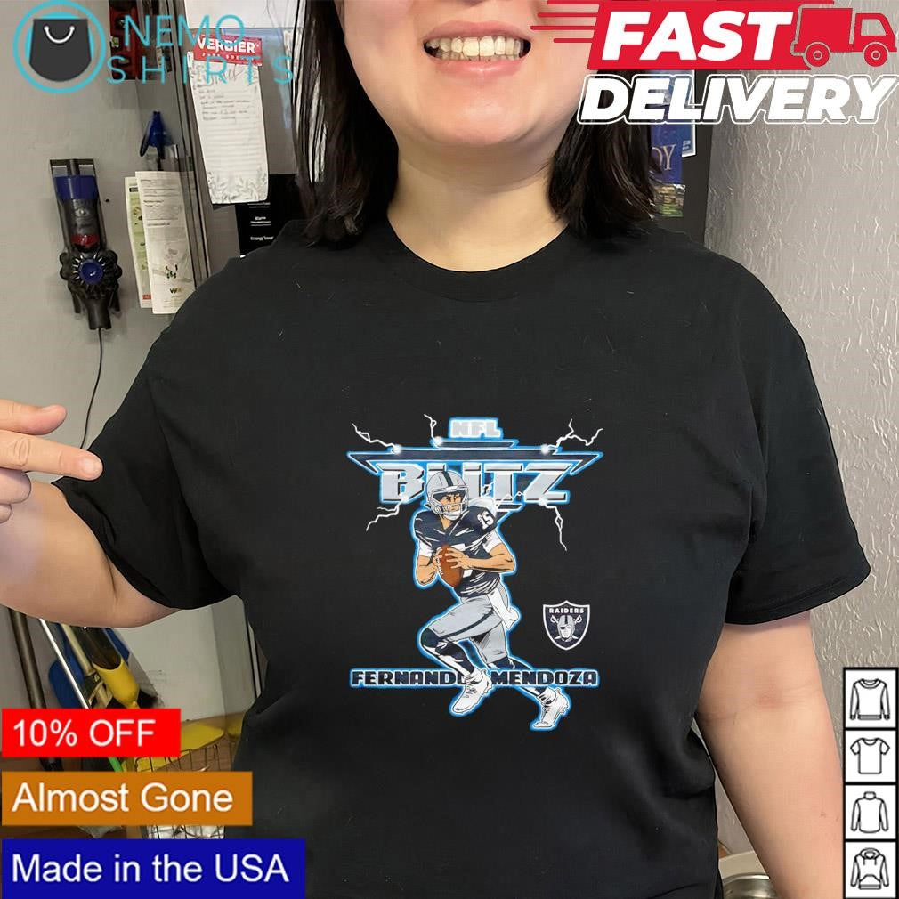 Las Vegas Raiders star Fernando Mendoza NFL Blitz logo shirt