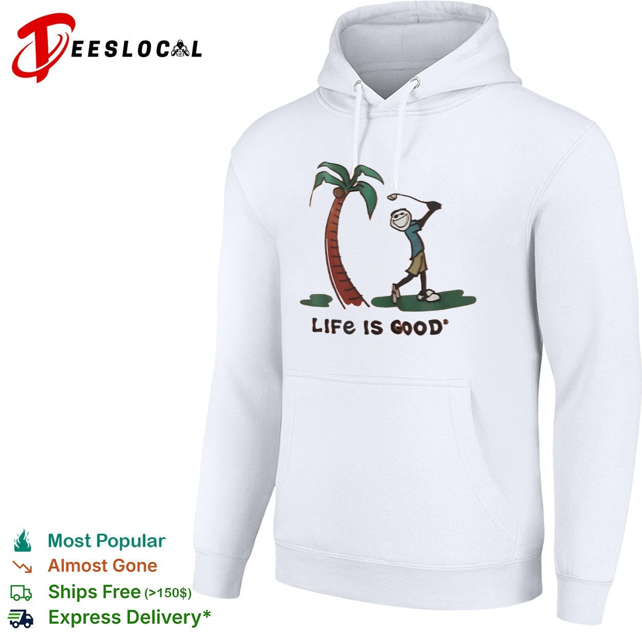 Life is good golf stick figure palm tree shirt