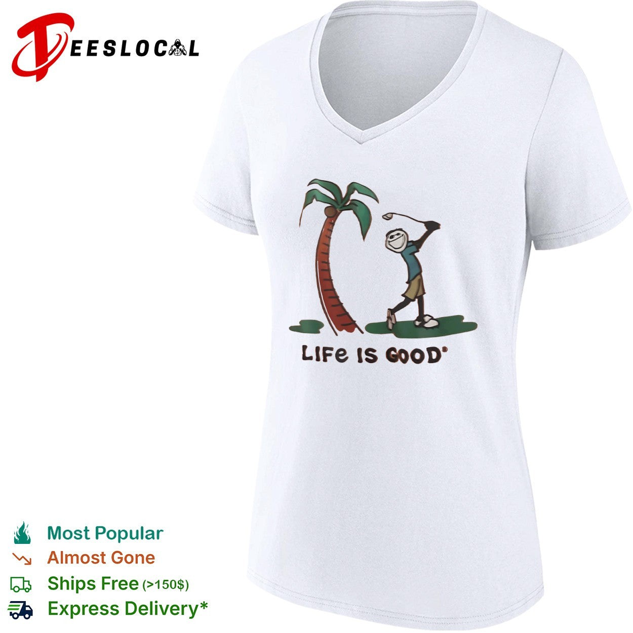 Life is good golf stick figure palm tree shirt