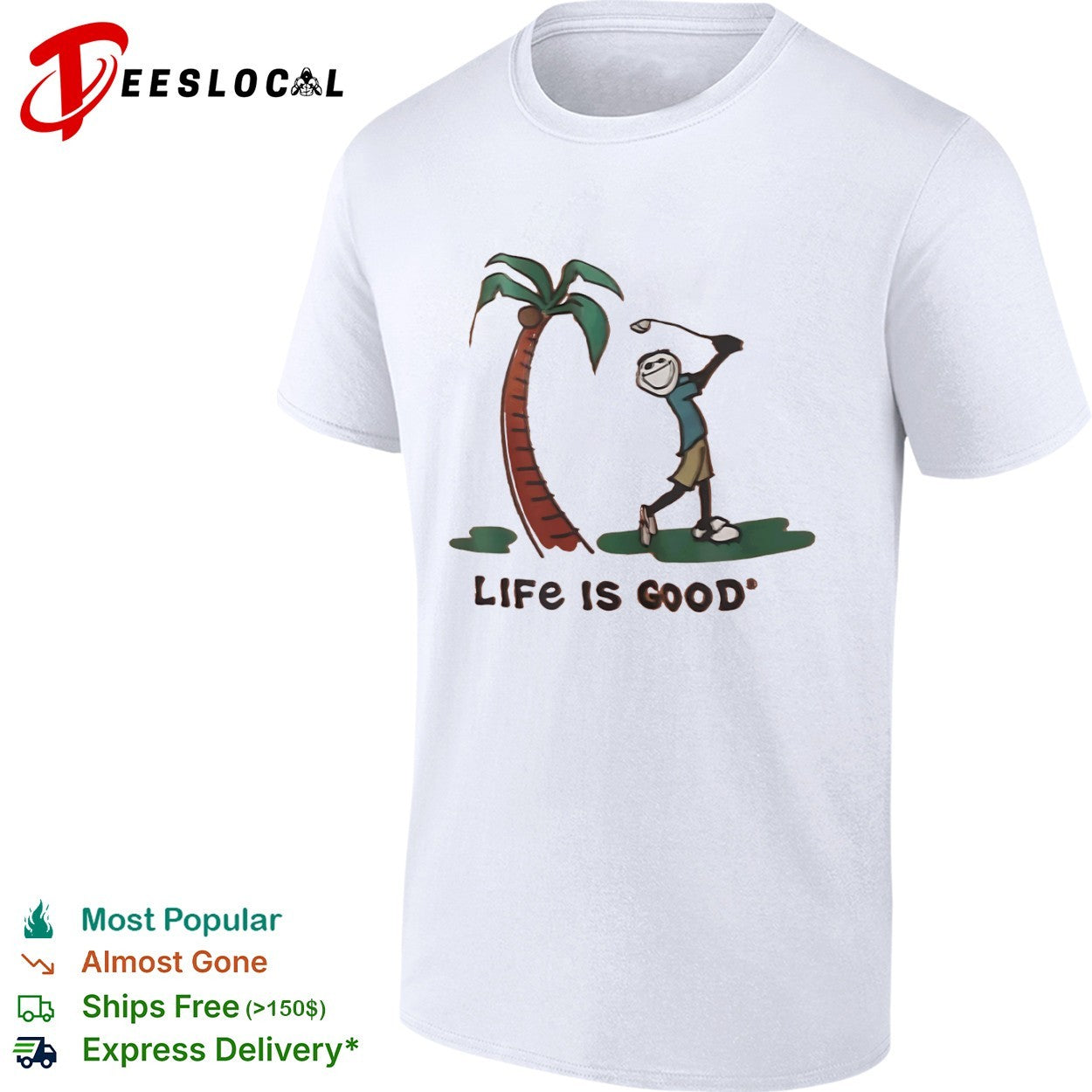 Life is good golf stick figure palm tree shirt