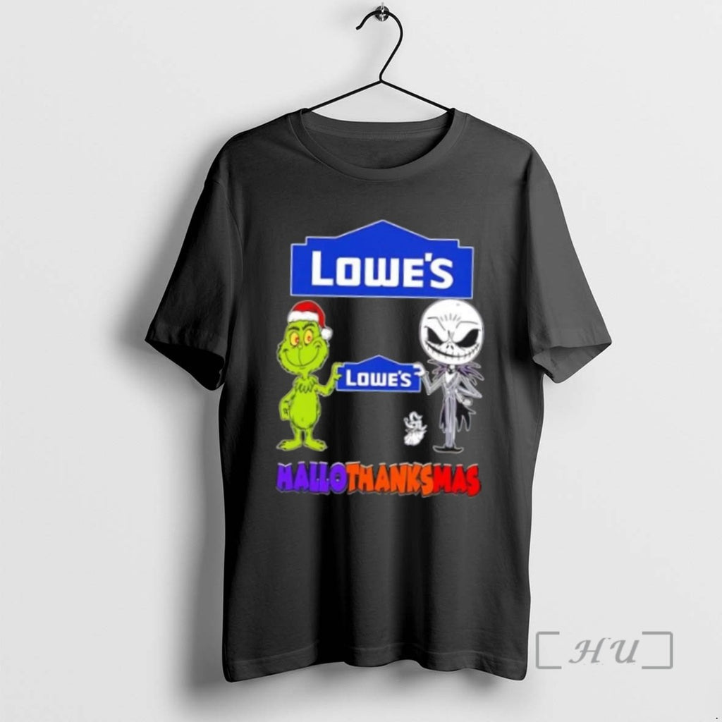 Limited Edition Lowes X Grinch And Jack Skellington Friends Fist Bump Happy Hallothanksmas T Shirts
