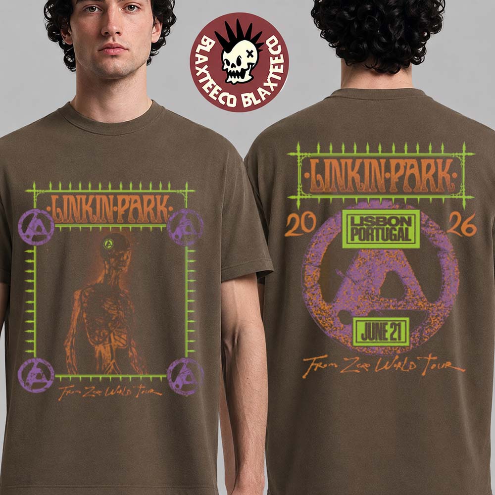 Linkin Park Lisbon Portugal 2026 Exclusive City Merch Tee Rock In Rio On June 21 2026 From Zero Tour Brown T-Shirt