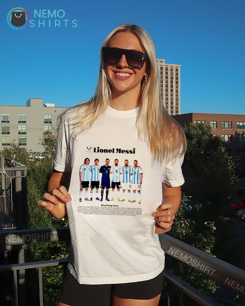 Lionel Messi World Cup Stats stage shirt