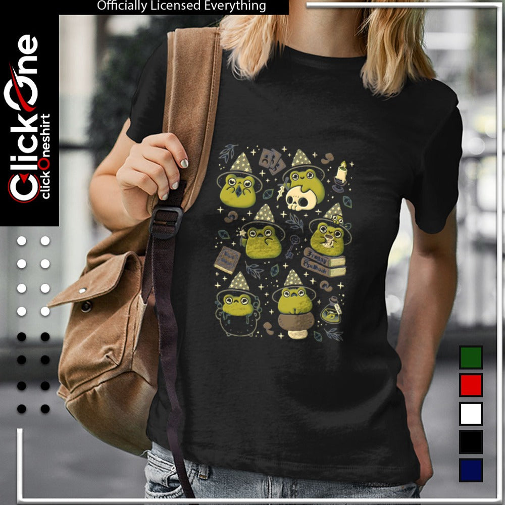 Magic Froggy Spellbook Green Frogs Wearing Wizard Hats shirt