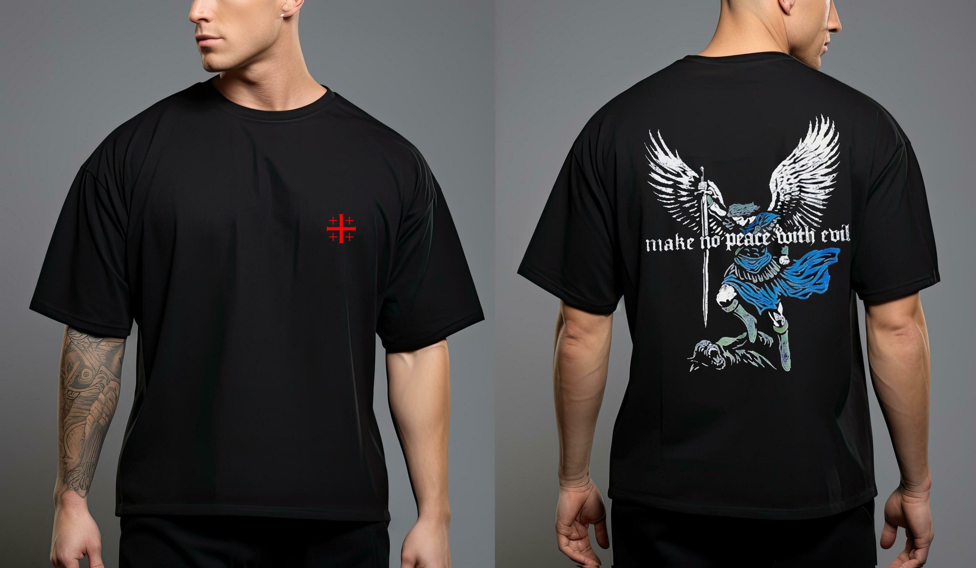 Make No Peace With Evil X Big Red Jerusalem Cross 2 Sided Shirt Hoodie Sweatshirt | PurePodTees.com