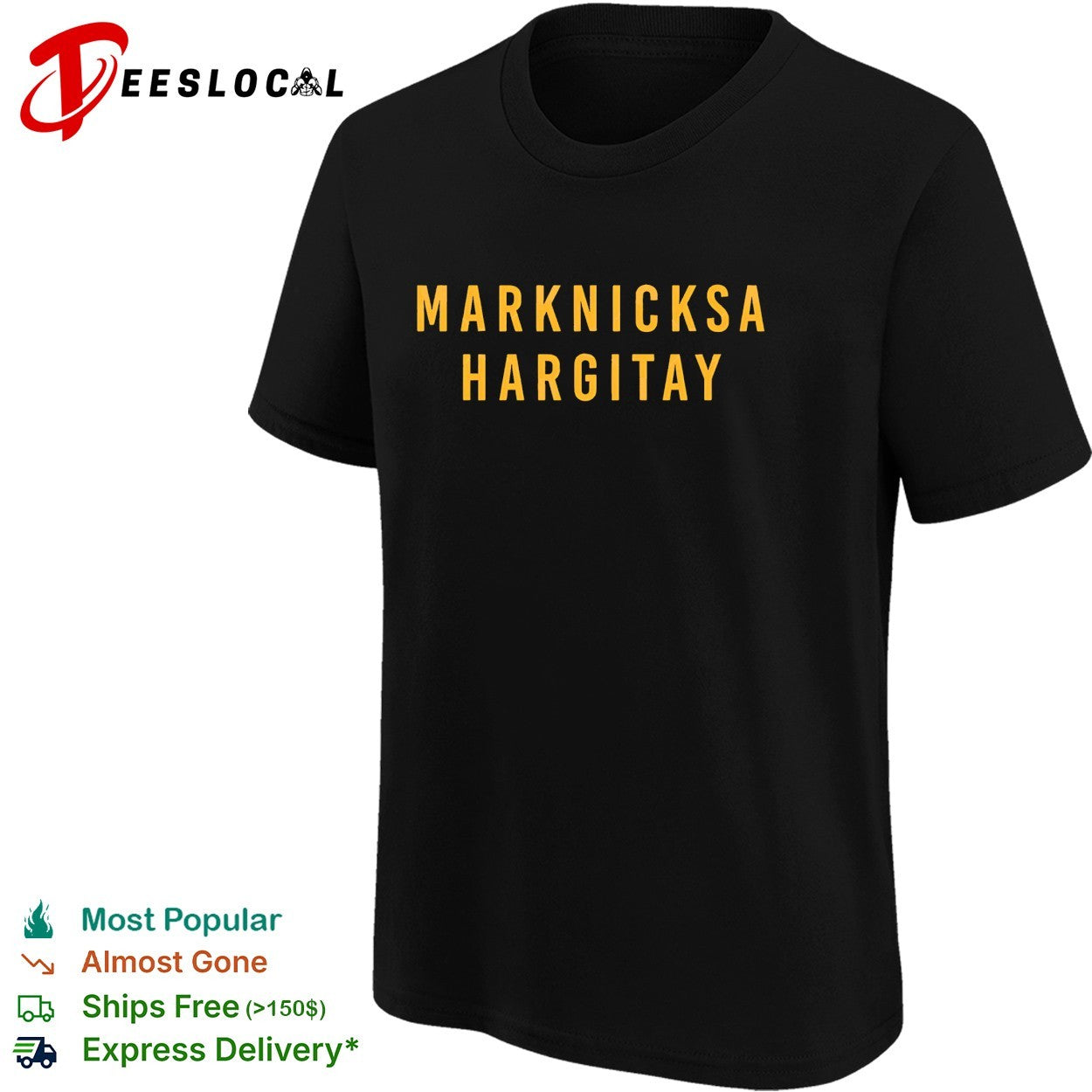 Marknicksa Hargitay golden text shirt