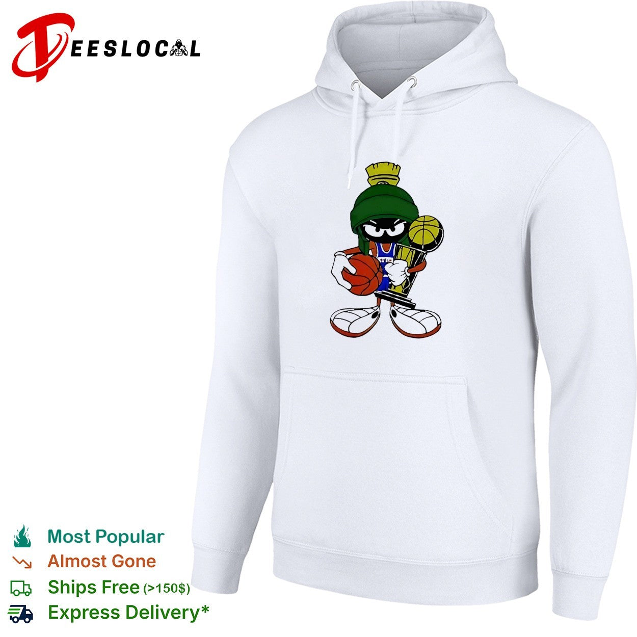 Marvin the Martian wearing New York Kicks jersey holding trophy and basketball shirt