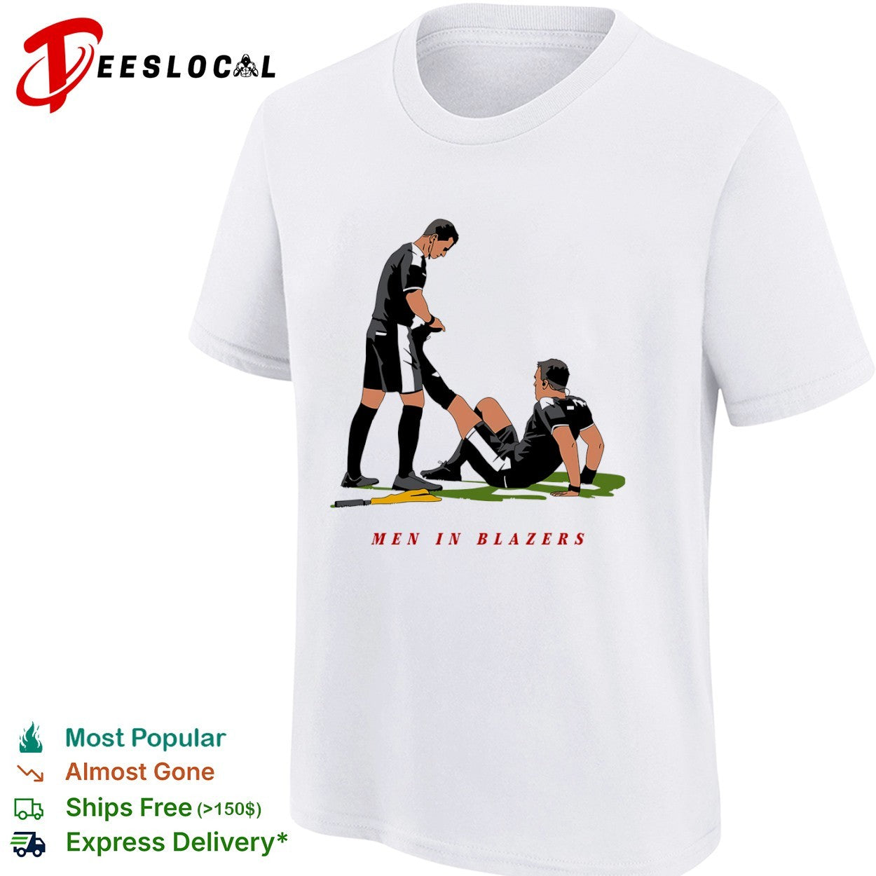 Men in Blazers referees helping player shirt