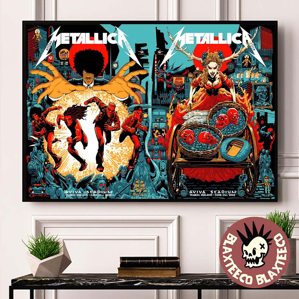 Metallica M72 Dublin Ireland 2026 Night 1 And 2 Combined Venue Poster At Aviva Stadium On June 19 And 21 2026 Decor Poster Canvas