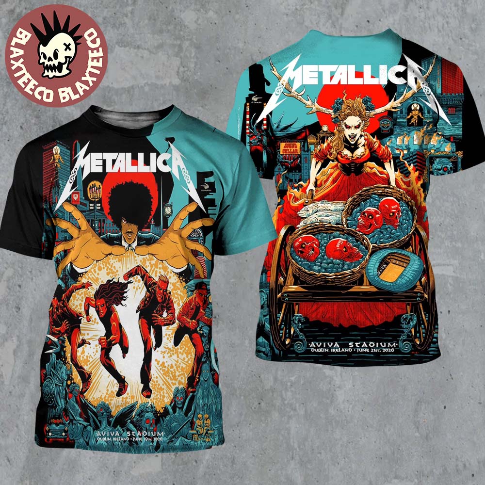 Metallica M72 Dublin Ireland 2026 Night 1 And 2 Combined Venue Poster At Aviva Stadium On June 19 And 21 2026 Two Sided All Over Print Shirt