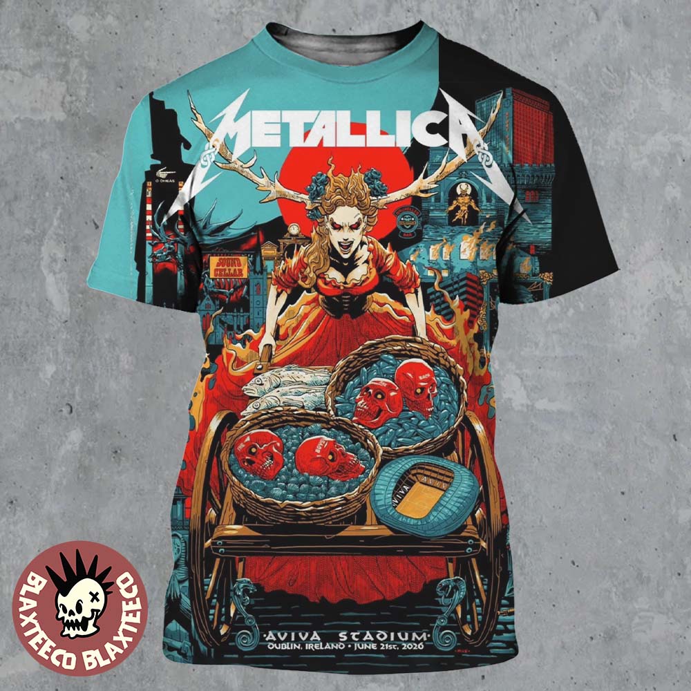 Metallica M72 Dublin Ireland 2026 Night 2 Venue Poster At Aviva Stadium On June 21 2026 All Over Print Shirt