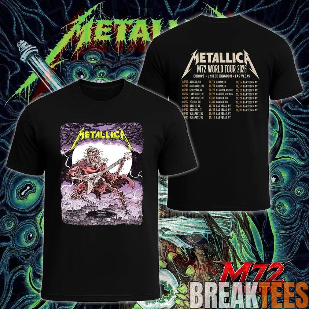 Metallica M72 World Tour June 11 2026 At Puskás Aréna Budapest Hungary Undead Lute Storm Two Sided T-Shirt