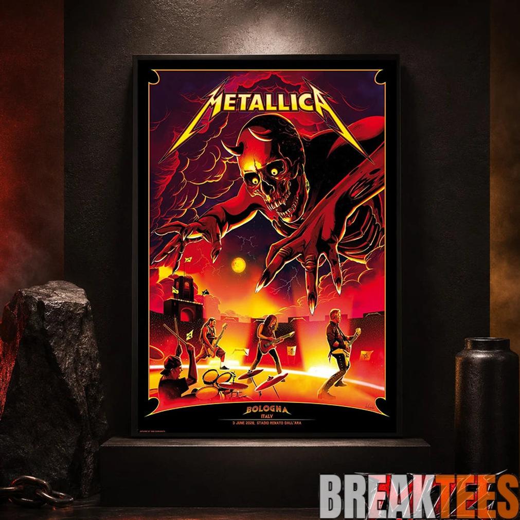 Metallica M72 World Tour June 3 2026 At Stadio Renato DallAra Bologna Italy Demon Stage Artwork By Nino Cammarata Poster Canvas