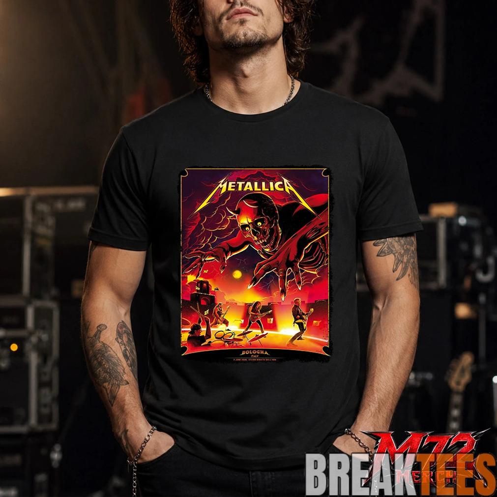 Metallica M72 World Tour June 3 2026 At Stadio Renato Dall’Ara Bologna Italy Demon Stage Artwork By Nino Cammarata T-Shirt