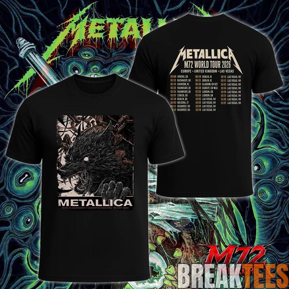 Metallica M72 World Tour May 30 2026 At Olympiastadion Berlin Germany Wolf Eclipse Artwork Two Sided T-Shirt