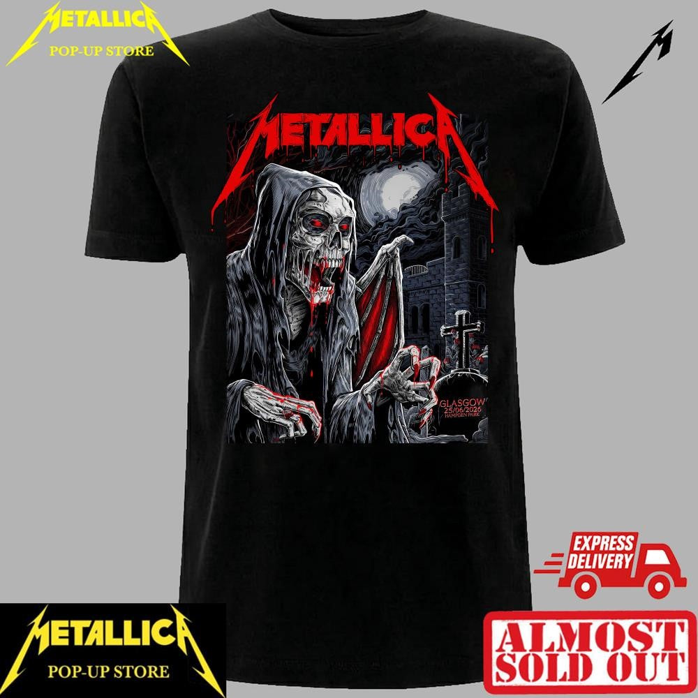 Metallica Reaper Artwork T-Shirt – Glasgow Scotland 2026 Event Merch