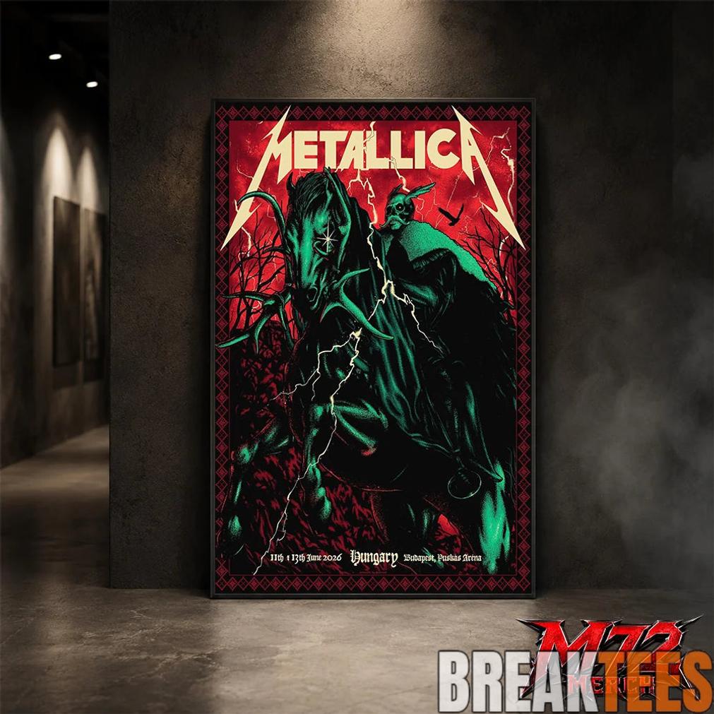 Metallica World Tour M72 June 11 & 13 2026 Budapest Hungary Puskás Aréna Horseman Lightning Canvas Poster