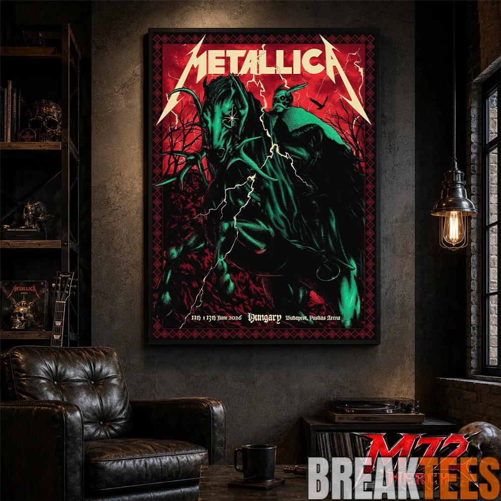 Metallica World Tour M72 June 11 & 13 2026 Budapest Hungary Puskás Aréna Horseman Lightning Canvas Poster