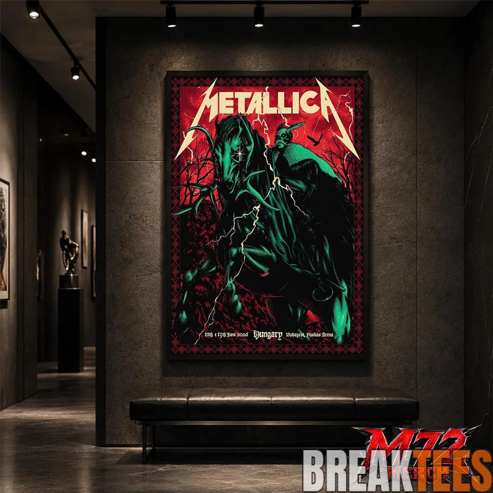 Metallica World Tour M72 June 11 13 2026 Budapest Hungary Pusks Arna Horseman Lightning Canvas Poster