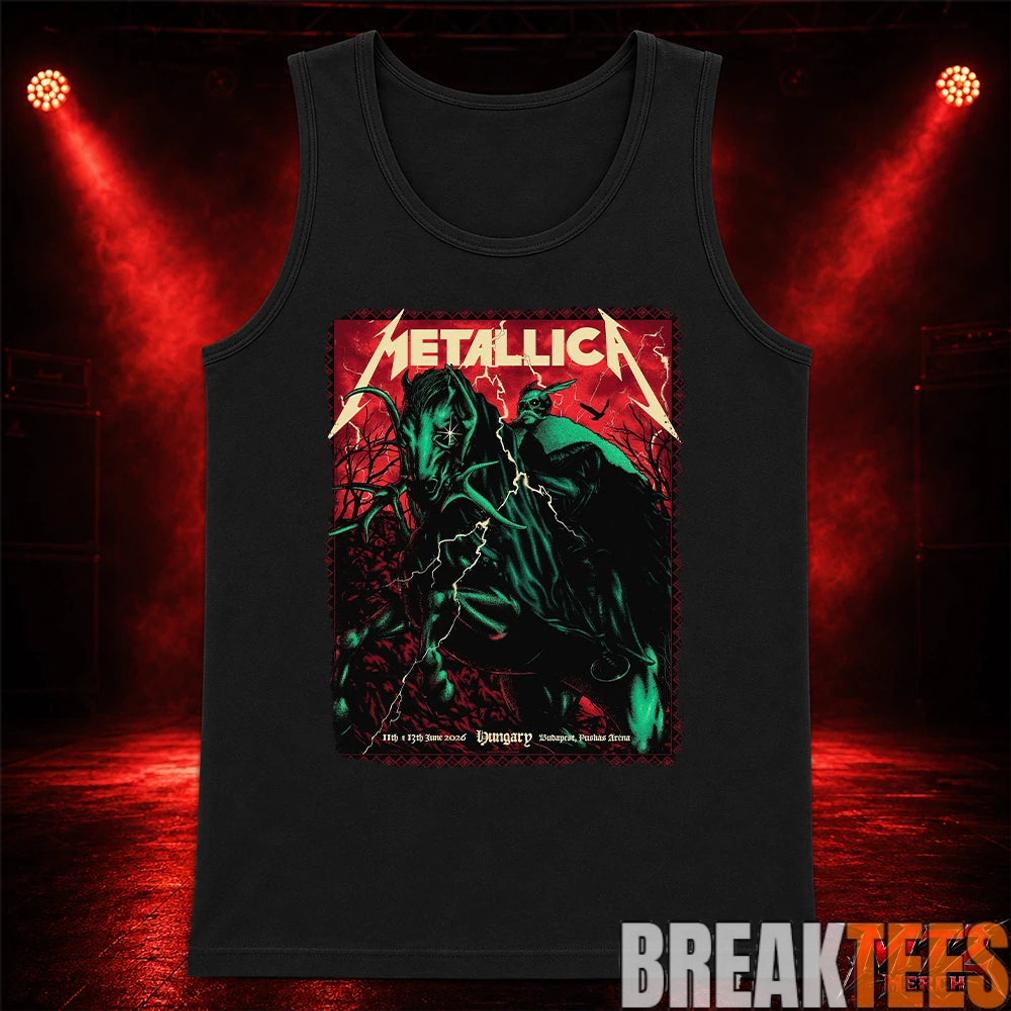 Metallica World Tour M72 June 11 & 13 2026 Budapest Hungary Puskás Aréna Horseman Lightning T-Shirt