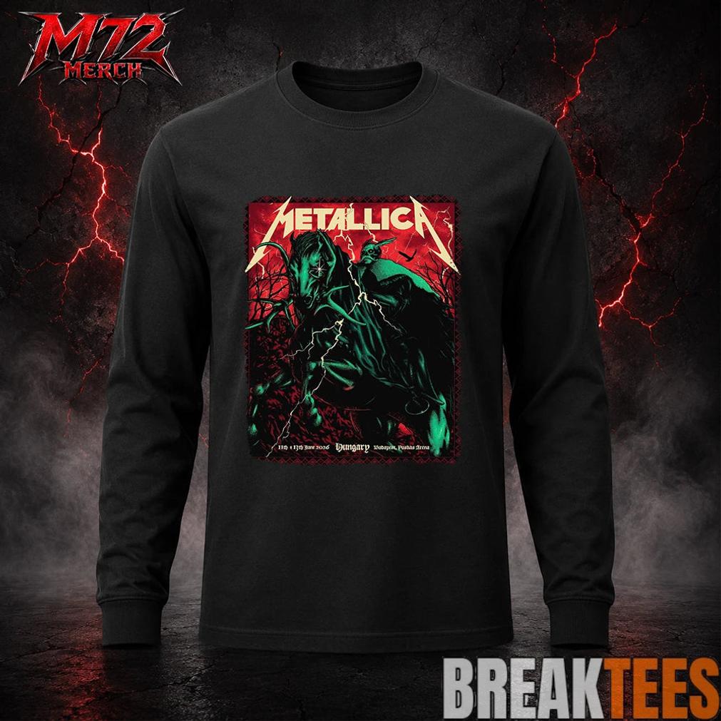 Metallica World Tour M72 June 11 & 13 2026 Budapest Hungary Puskás Aréna Horseman Lightning T-Shirt