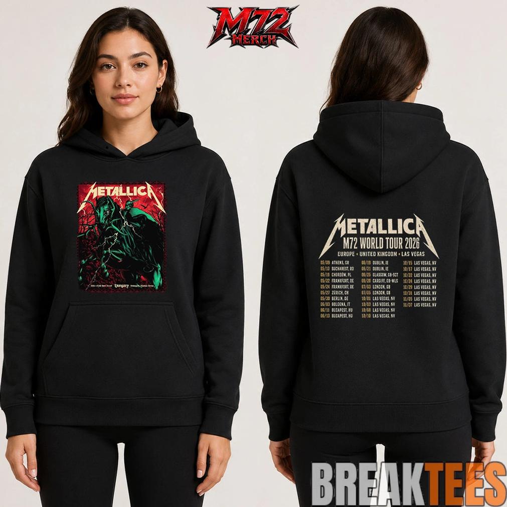 Metallica World Tour M72 June 11 & 13 2026 Budapest Hungary Puskás Aréna Horseman Lightning Two Sided T-Shirt